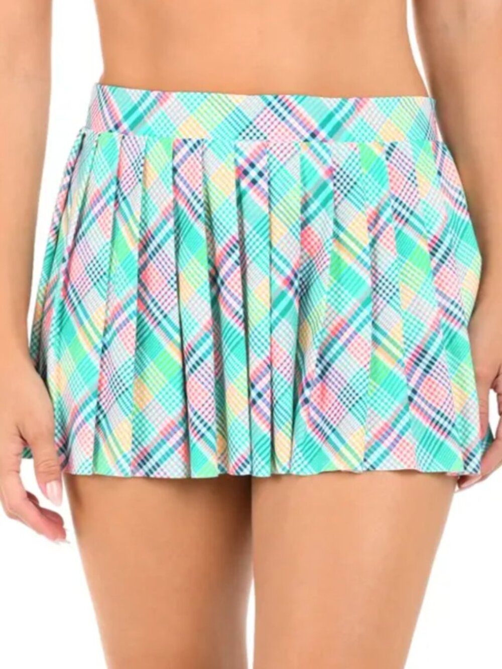 Citrus Pleated Swim Cover-Up Skirt – Pastel Plaid – Size L (NWT) - Picture 1 of 3